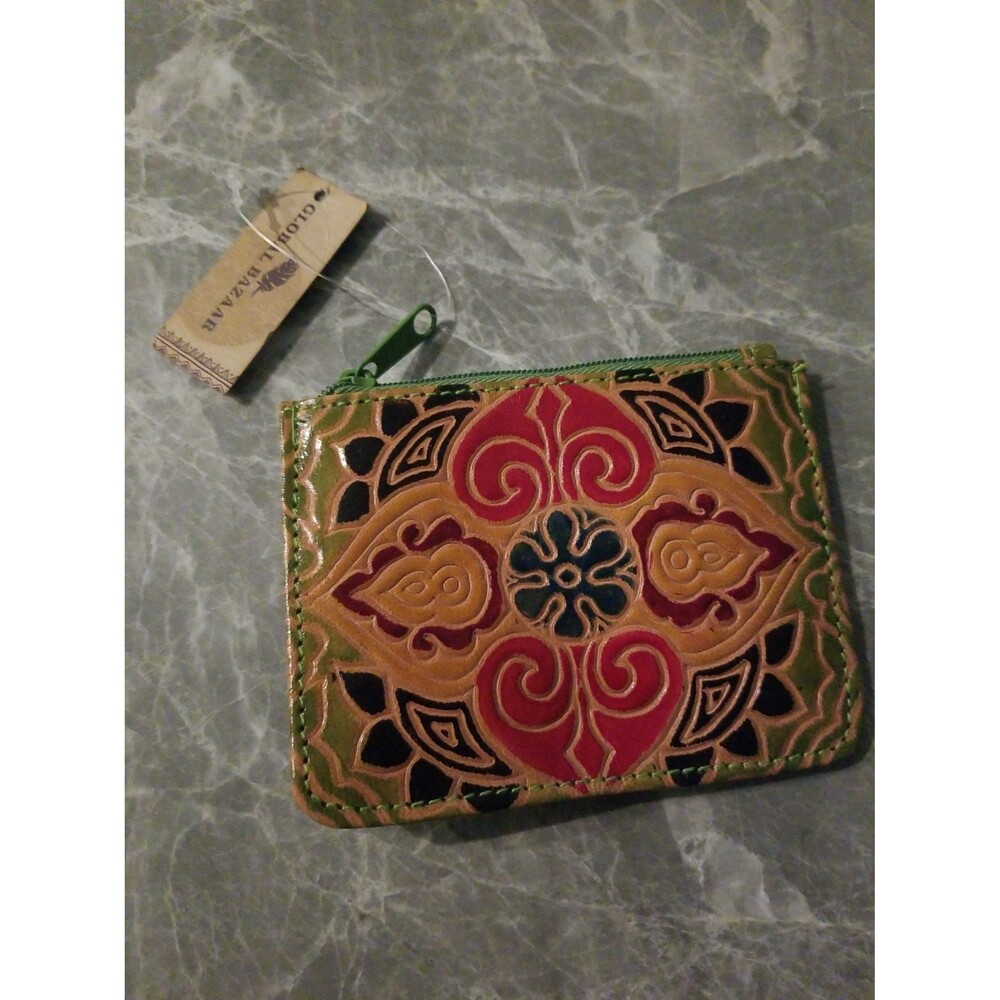 Hand tooled Boho leather coin purse from Global Bazaar NWT